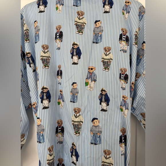 Polo Ralph Lauren Polo Bear Robe BNWT L/XL Luxury Blue Stripe Iconic Print - Picture 6 of 10